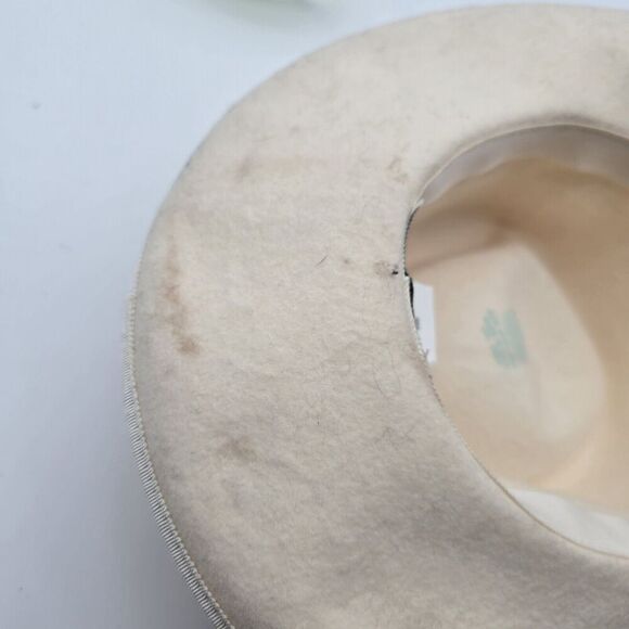 Vintage Wool Hat Mens M Cream Southwestern Cowboy Fedora Felted Conch Union - Picture 8 of 9